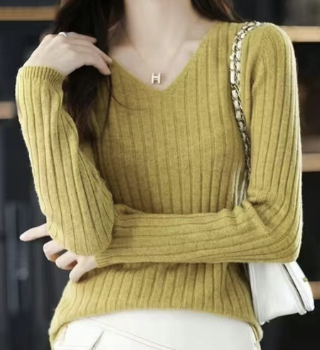 

Casual Plain Long Sleeve V Neck Sweater, Yellow, Sweaters & Cardigans
