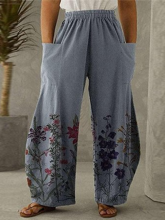 

Casual Floral Pattern High Stretch Loose Long Pants Daily Holiday Boho Clothing, Color4, Pants