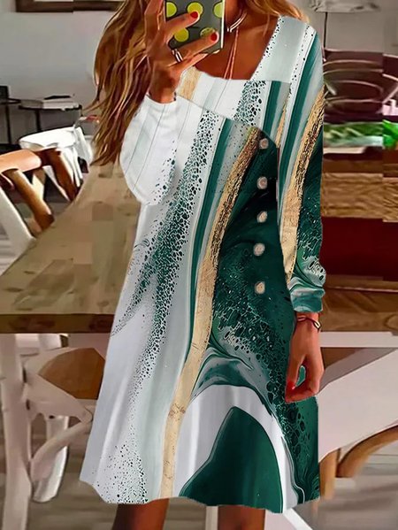 

Loose Casual Asymmetrical Gradient Pattern Dress, Green, Dresses