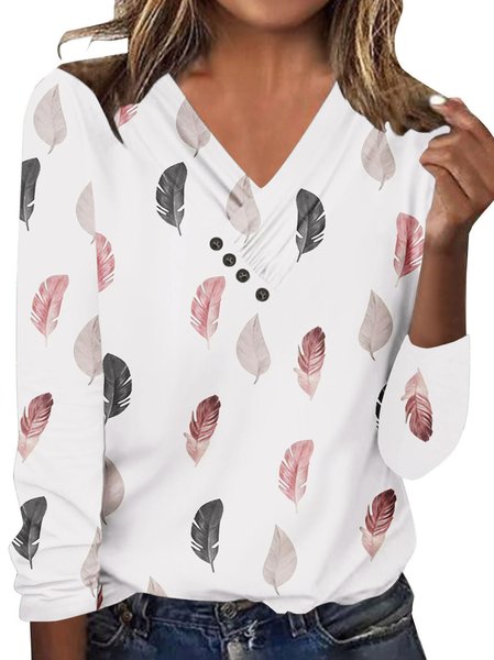 

Casual Jersey Loose Floral T-Shirt, White, Long sleeves