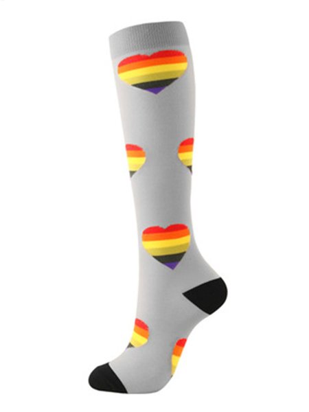 Rainbow Heart Muscle Stress Relief Support Socks, Gray, Socks