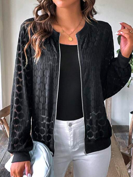 

Casual Cross Neck Zip Up Front Jacket, Black, Jackets