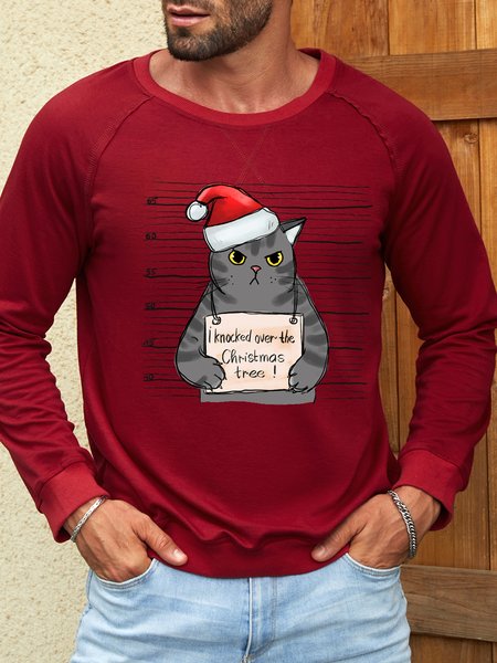 

Men’s The Cat Casual Letter Pattern Sweatshirt, Red, Hoodies&Sweatshirts