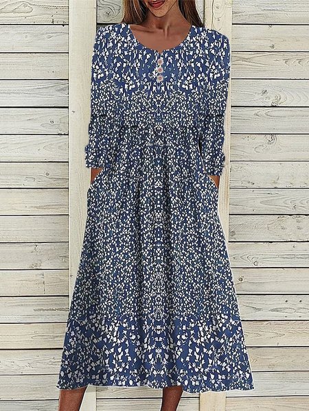 

Crew Neck Loose Floral Casual Dress, Blue, Dresses