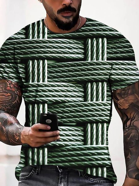 

Crew Neck Casual Striped T-Shirt, Green, T-Shirts