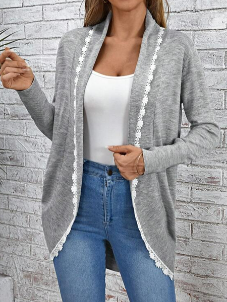 

Plain V Neck Casual Loose Kimono, Gray, Cardigans