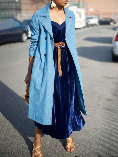 

Urban Lapel Collar Plain Denim Coat, Blue, Jackets
