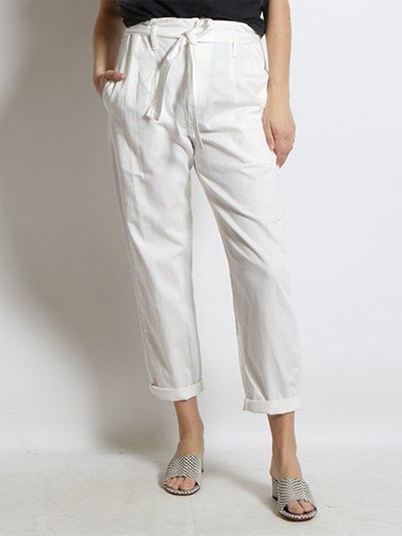 

Loose Casual Linen Cargo Pants, White, Pants