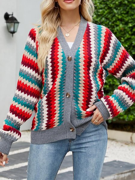 

Casual Others Loose Striped Cardigan, Gray, Sweaters