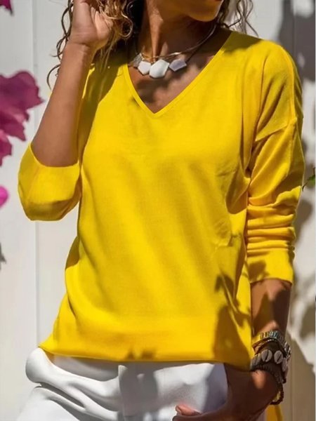 

Casual Loose Plain T-Shirt, Yellow, T-Shirts