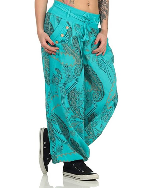 

Loose Abstract Vacation Pants, Aqua, Pants