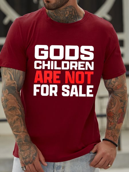 

Men's Save God's Children Letters Casual Crew Neck T-Shirt, Red, T-shirts