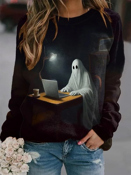 

Loose Crew Neck Halloween Casual Sweatshirt, Black, Sweatshirts & Hoodies