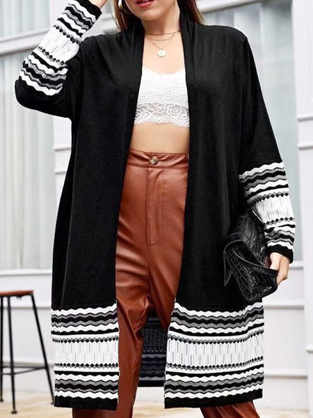 

Striped Others Loose Cardigan With No, Black, Sweaters