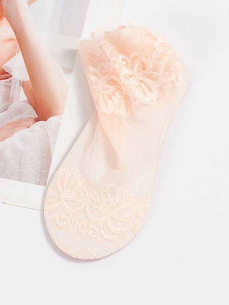 

Elegant Breathable Floral Mesh Ankle Socks, Pink, Socks