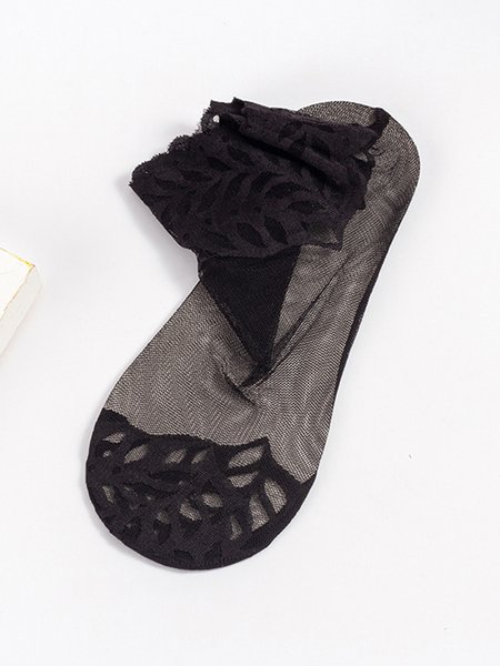 Elegant Breathable Leaf Mesh Ankle Socks, Black, Socks