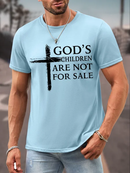 

Men's Save God's Children Cotton Casual Loose Text Letters T-Shirt, Light blue, T-shirts