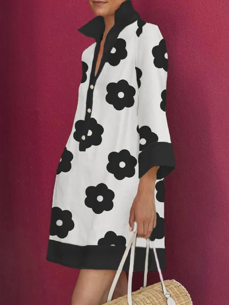 

Urban Shirt Collar Geometric Shirt Dress, Black, Mini Dresses