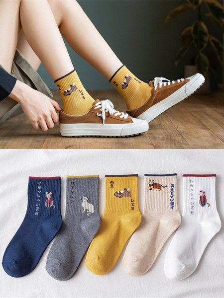 Japanese Pet Cat Casual Breathable Warm Socks, Yellow, Socks