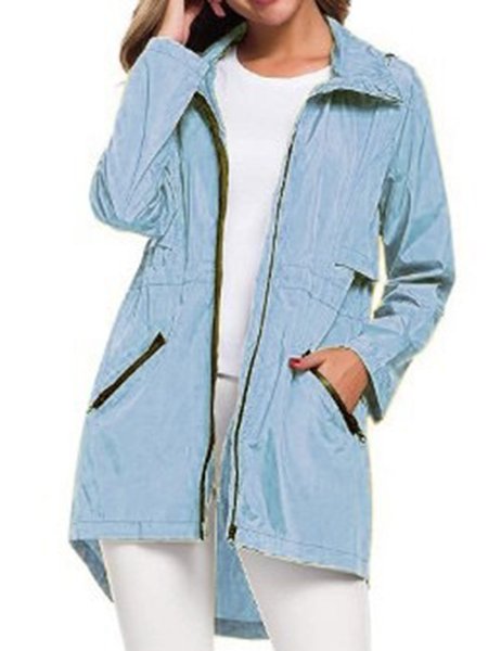 

Casual Others Loose Plain Trench Coat, Light blue, Trench Coats
