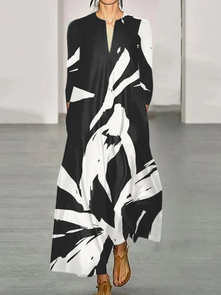 

Casual Black And White Loose Dress, Black-white, Maxi Dresses