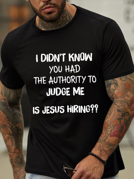

Men's Sarcasm Funny Jesus Hiring Letters Cotton Casual T-Shirt, Black, T-shirts