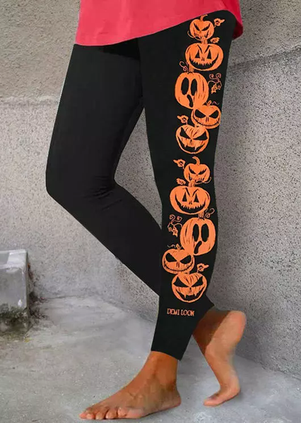 

Women's Pumpkin Casual Skull Loose Cotton-Blend Legging, Black, Leggings