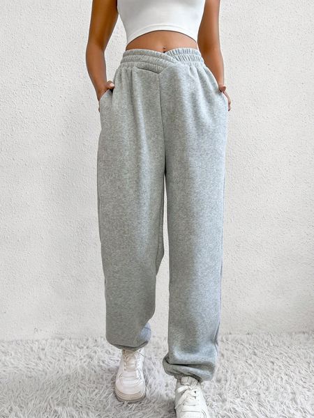 

Casual Loose Plain Pants, Gray, Pants