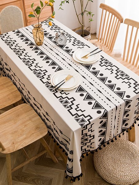 

Bohemian Geometric Pattern Tablecloth Cotton Linen, Black, Home & Garden & Decorations