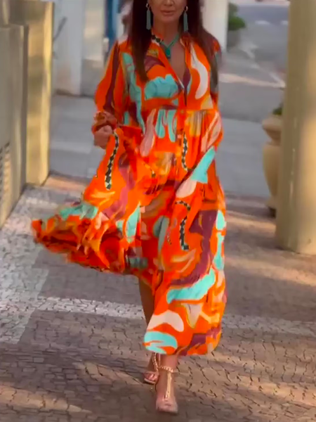 

Elegant Abstract Graphic Dress, Orange, Dresses