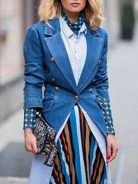 

Lapel Collar Urban Denim Coat, Blue, Outerwear