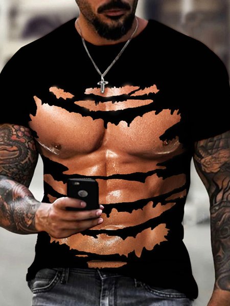 

Casual Crew Neck Regular Fit Abstract T-Shirt, Color7, T-Shirts