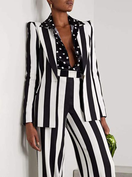 

Lapel Collar Regular Fit Urban Blazer, Black-white, Blazers