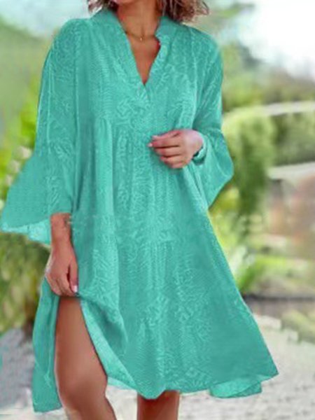 

Loose Printing Ethnic Boho Dress, Green, Dresses