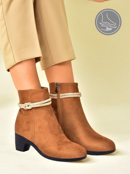 

Urbanite Knotted Rope Design Yellow Suede Chunky Heel Ankle Boots, Boots