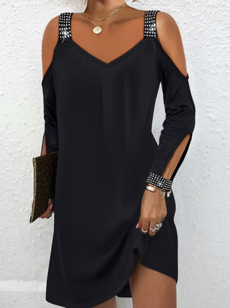 

Plain Loose V Neck Casual Dress, Black, Dresses