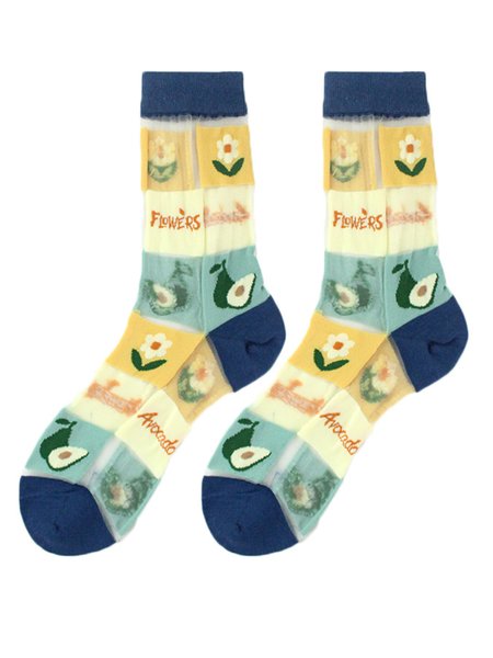 

1pair Breathable Floral Plants Mesh Socks, Color10, Socks