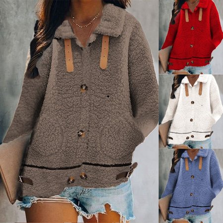 

Casual Shawl Collar Polar Fleece Teddy Jacket, Brown, Coats
