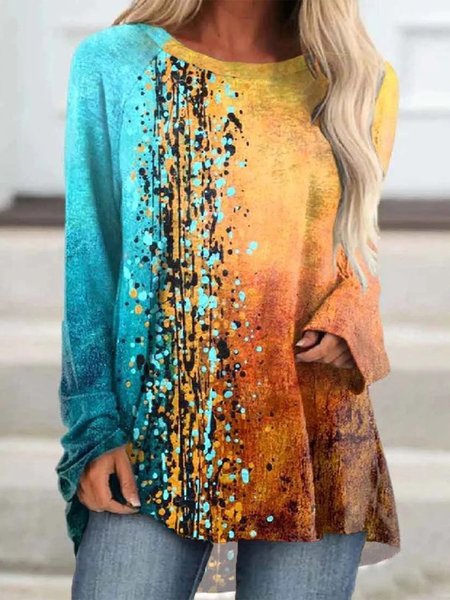 

Plus Size Abstract Casual Crew Neck Loose T-Shirt, Multicolor, T-Shirts