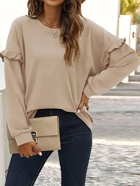 

Casual Crew Neck Plain Sweatshirt, Khaki, Hoodies & Sweatshirts