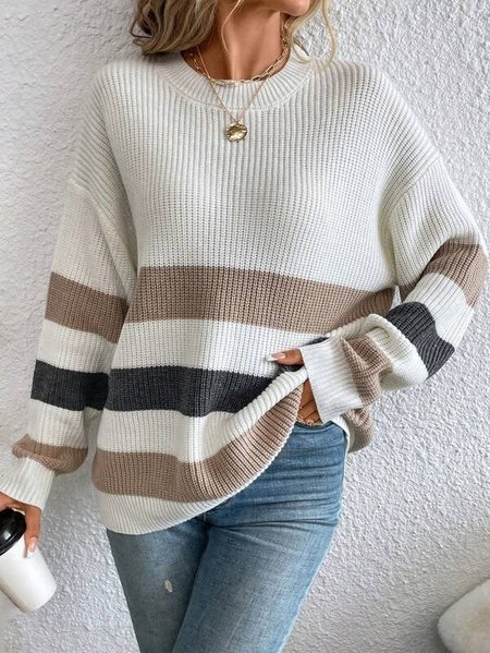 

Casual Crew Neck Wool Sweater, White, Sweaters