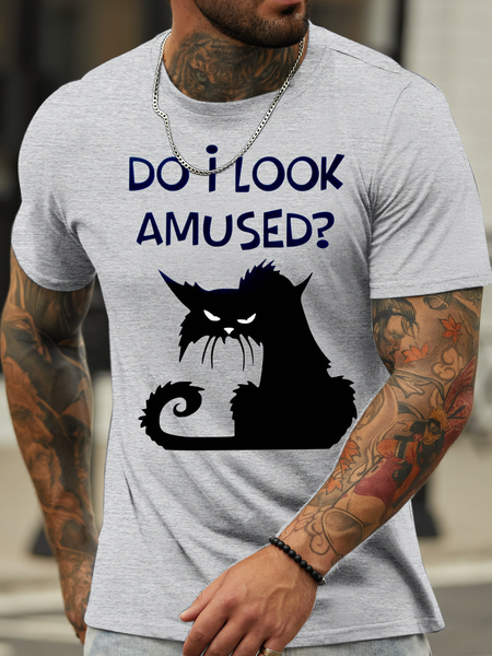 

Men's Do I Look Amussed Print Cotton-Blend Casual Animal T-Shirt, Gray, T-shirts