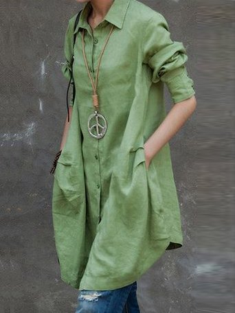 

Plain Shirt Collar Casual Regular Fit Blouse, Green, Shirts & Blouses