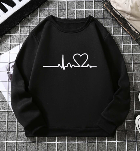

Love Heart Long Sleeve Crew Neck Casual Sweatshirt, Black, Hoodies&Sweatshirts