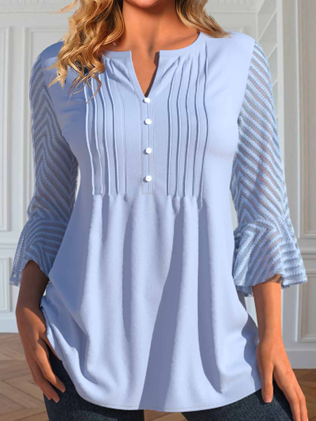 

Loose Casual Lace V Neck Shirt, Light blue, Shirts & Blouses