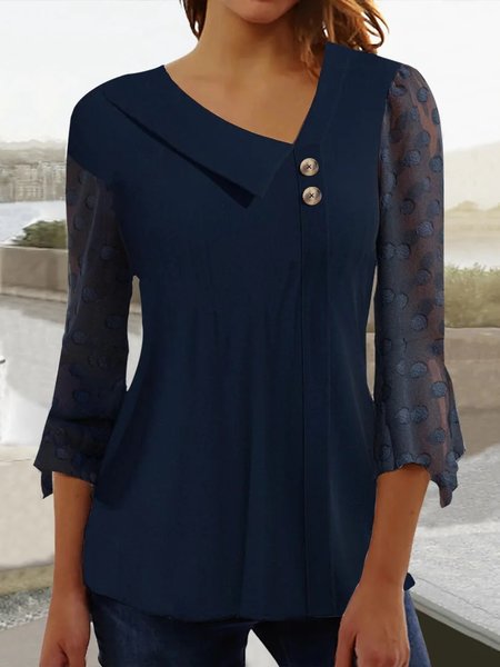 

Chiffon Plain Casual Asymmetrical Shirt, Dark blue, Shirts & Blouses