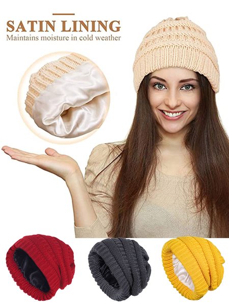 

Solid Color Warm and Windproof Knitted Hat, Beige, Women Hats