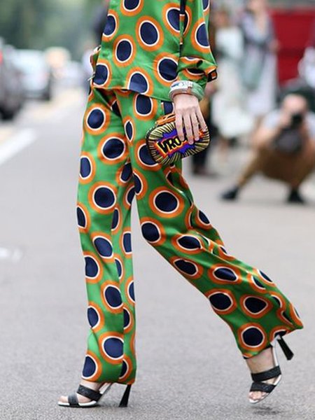 

Polka Dots Urban Fashion Straight Pants, Green, Pants