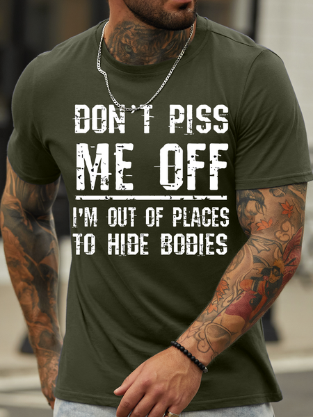 

Men's don't piss me off Casual Text Letters T-Shirt, Green, T-shirts