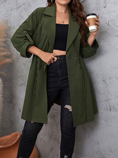 

Casual Plain Shawl Collar Trench Coat, Green, Trench Coats